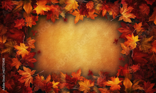 Orange autumn leaves frame on a neutral background. Copy space, seasonal card template. Fall design. 