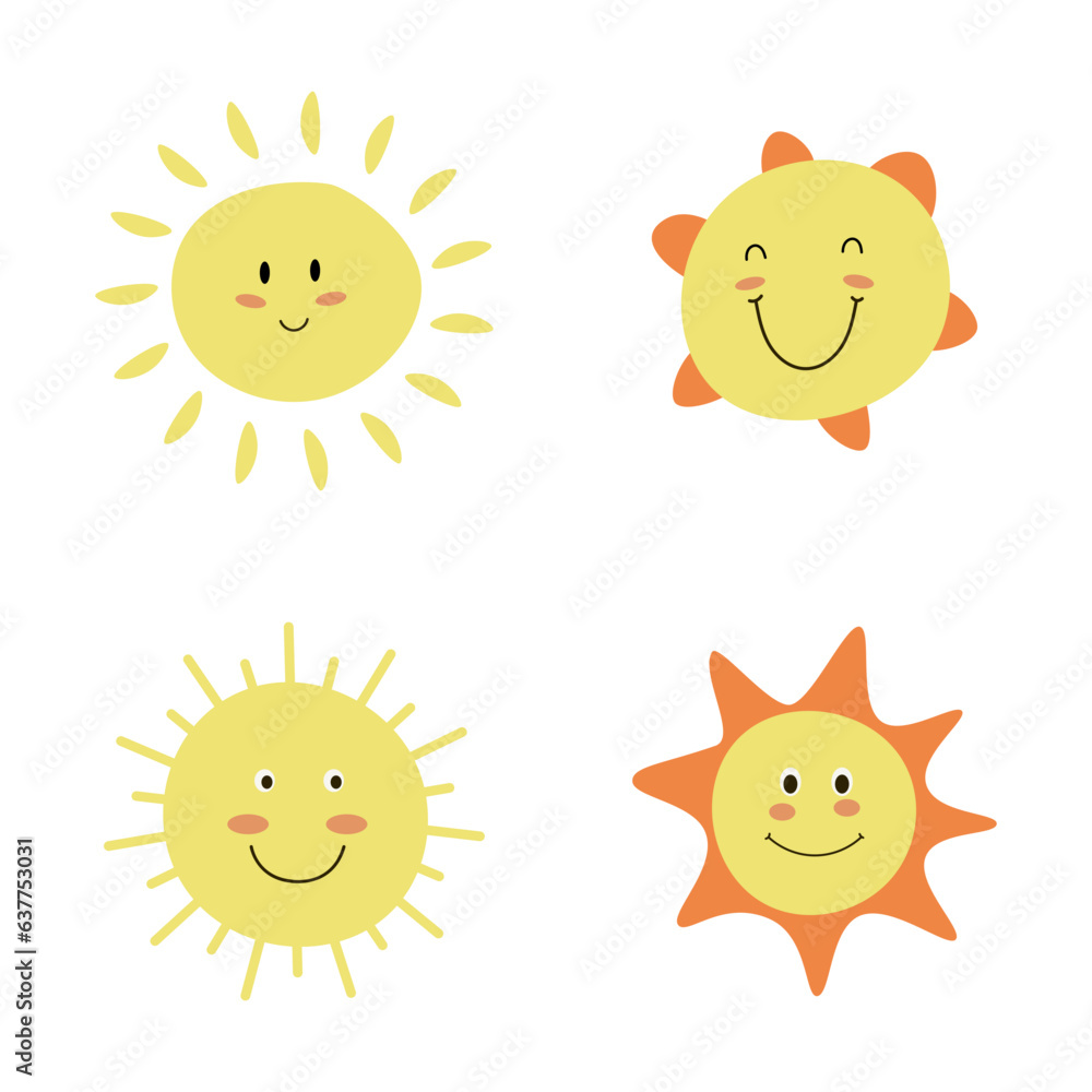 Cute Sun Doodle Illustration Set