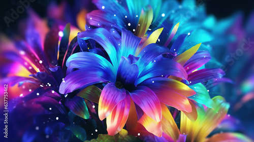  Colorful tropical flowers background. AI