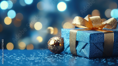 Christmas gift boxes background with copy space. AI