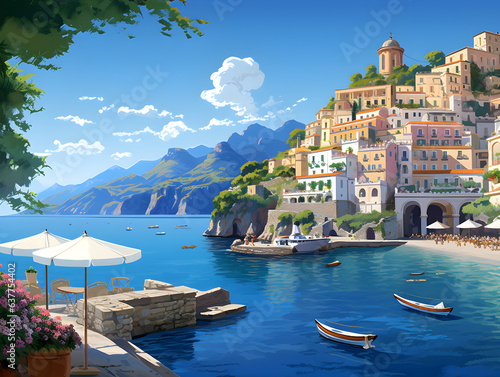 Amalfi coast scenery Italy beautiful,  presentation pictures, Illustration, Generative AI © A_visual
