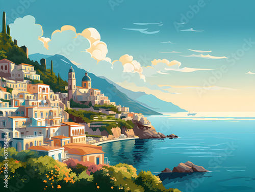 Amalfi coast scenery Italy beautiful,  presentation pictures, Illustration, Generative AI