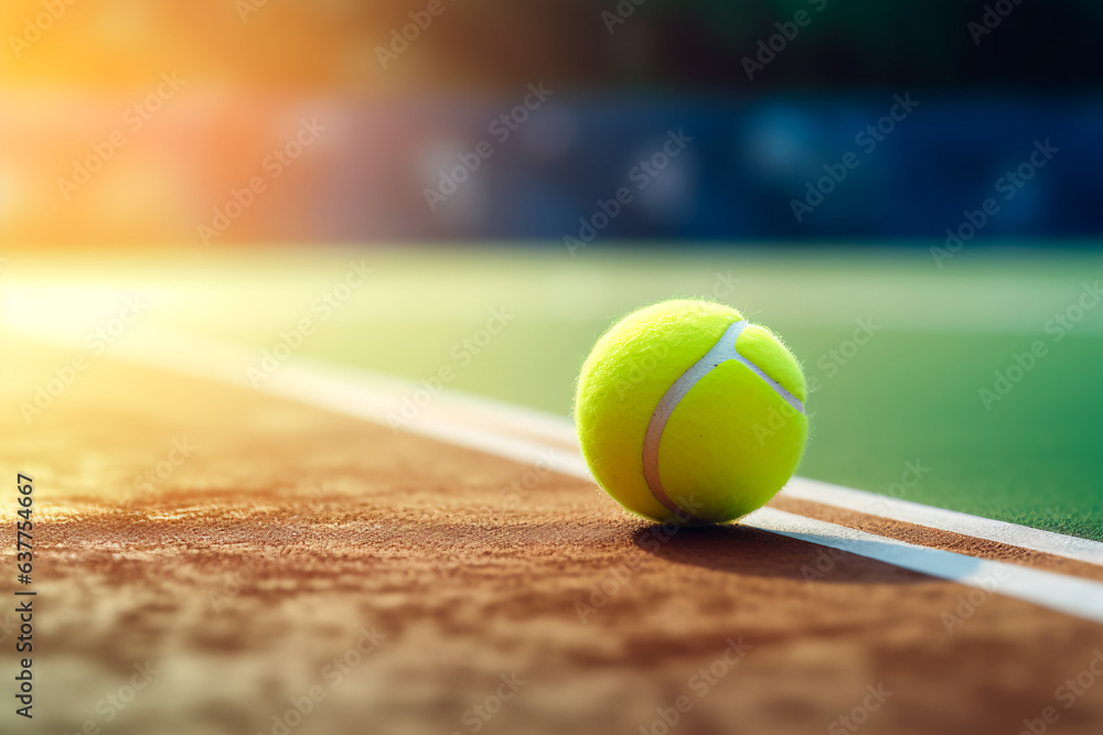 Tennis ball on court and place for text. Sport and healthy lifestyle concept. Playing tennis