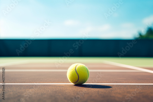Tennis ball on court and place for text. Sport and healthy lifestyle concept. Playing tennis © Uliana
