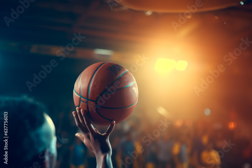 Basketball in hands. Sport and healthy lifestyle concept. Playing basketball