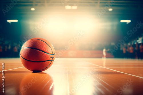 Basketball on the basketball court with space for text. Sport and healthy lifestyle concept. Playing basketball © Uliana