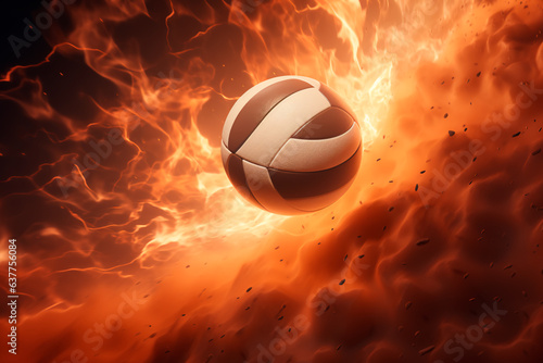Volleyball ball on the background of fire. Sport and healthy lifestyle concept. Volleyball game © Uliana