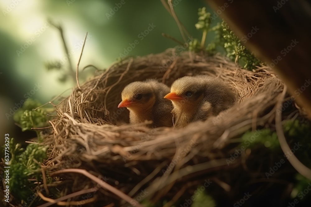 Obraz premium baby birds in nest made by midjourney