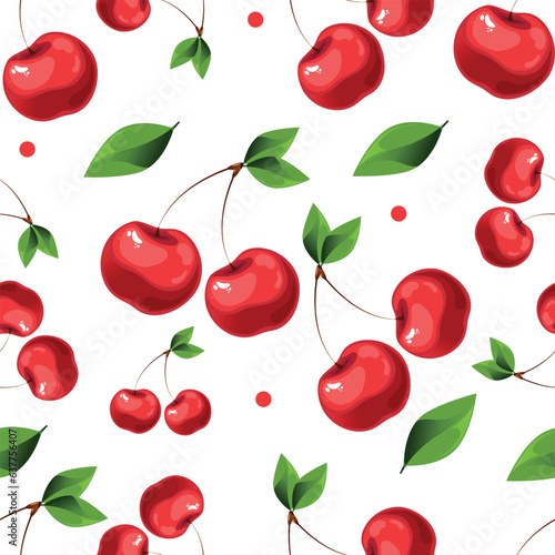Vector seamless pattern with a red cherry berry on a white background.
