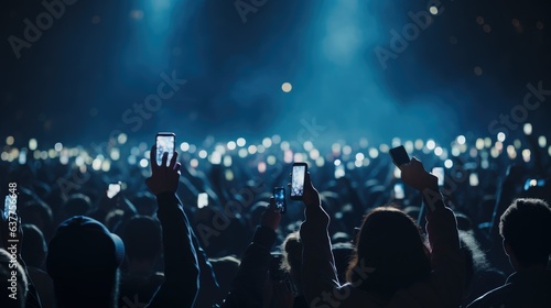 The smartphone is turned on, as a hand records and captures the live concert