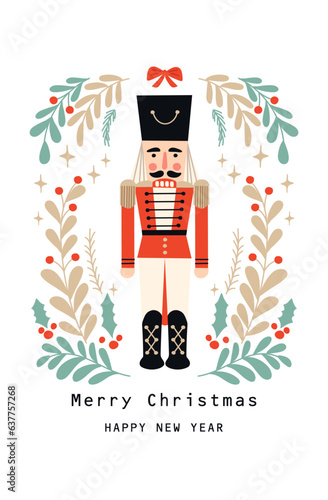 Nutcracker ballet Christmas card. Vector illustration.
