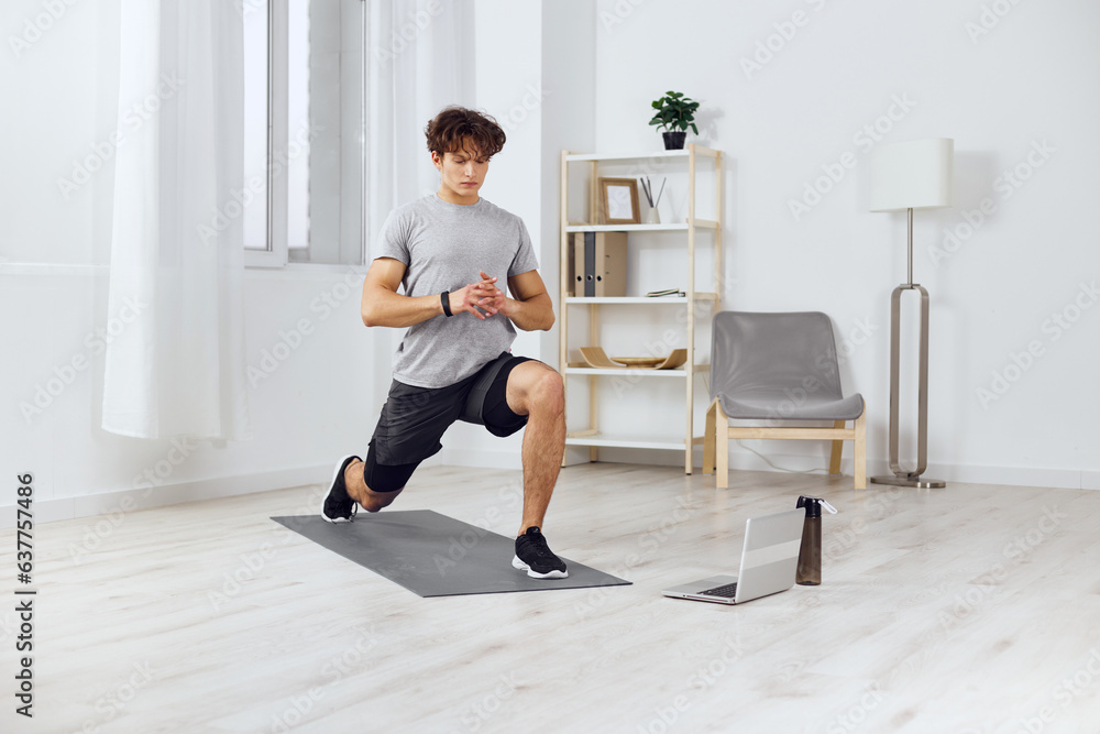training man gray lifestyle activity house health home sport indoor dumbbells training man gray lifestyle activity house health home sport indoor dumbbells