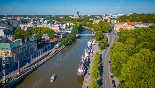 Photography Turku river, boats and Cathedral in Finland