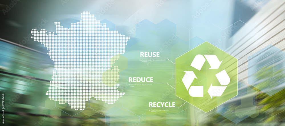Words reduce reuse recycle on urban blurry background. The ...
