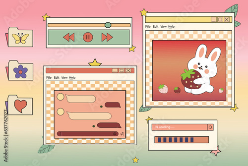 Linear retro vaporwave desktop wallpaper. Abstract vintage aesthetic background. Modern comic illustrations. Trendy, nostalgic, colorful style 80s, 90s. Posters, social media posts, story template.