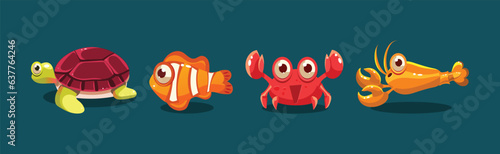 Big Eyed Sea Animal and Marine Creature Vector Set