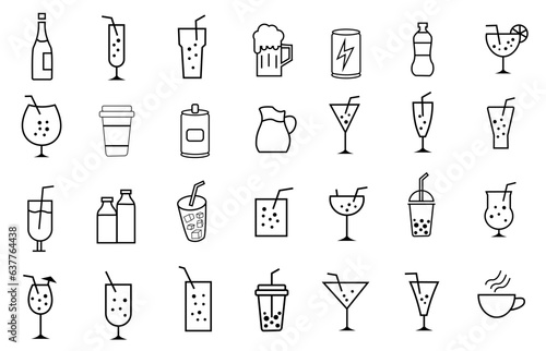 Beverages icons set vector illustration. mocktail, drink, squash, milk, water and more 