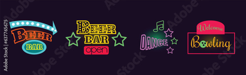 Bright Night Banner and Advertising Signboard Vector Set