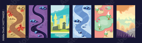 Mobile Game Vertical Backgrounds and Scenery Vector Set