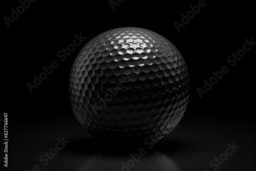 3D illustration of a black golf ball on a black backdrop. Generative AI