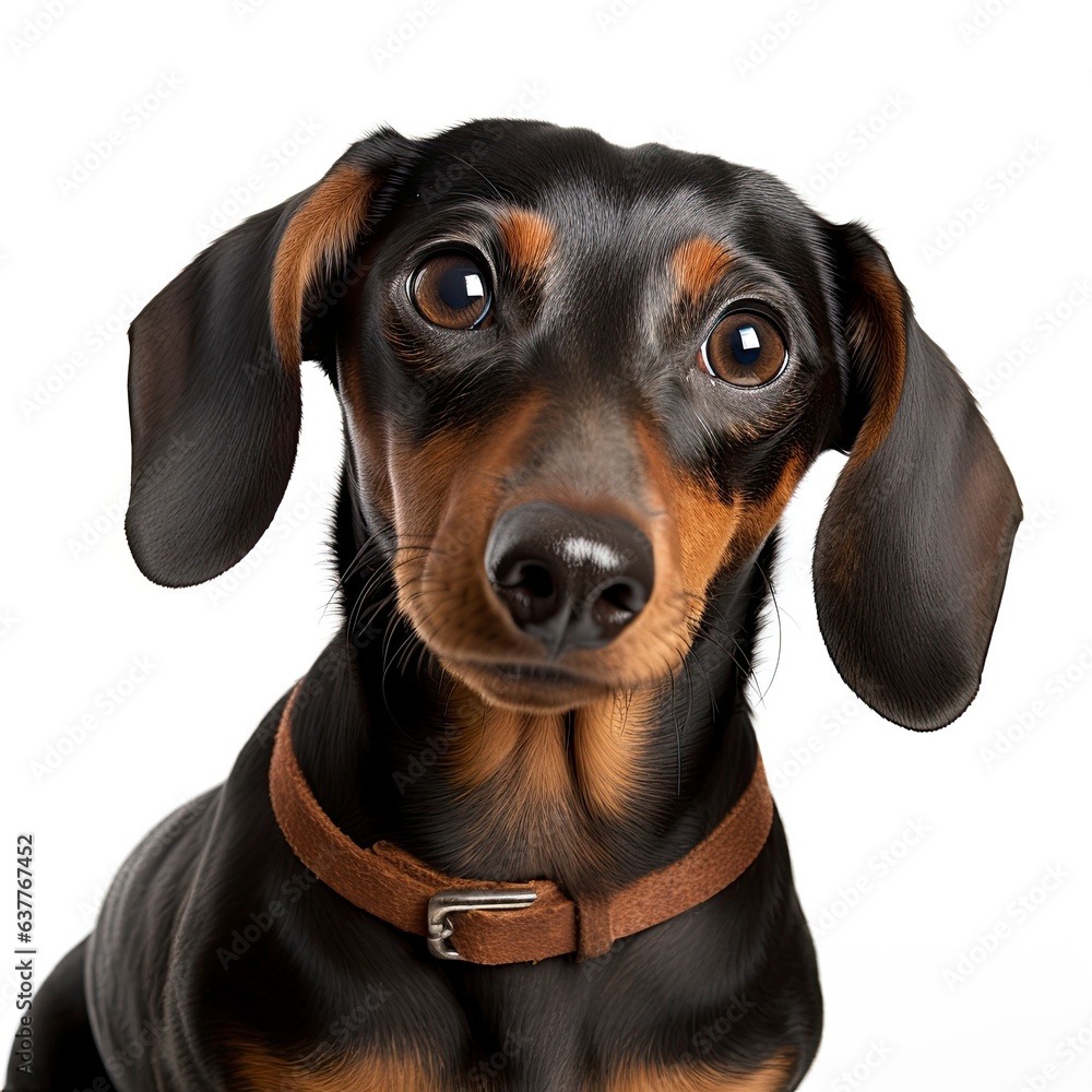 A black and brown Dachshund dog wearing a brown collar created with Generative AI technology