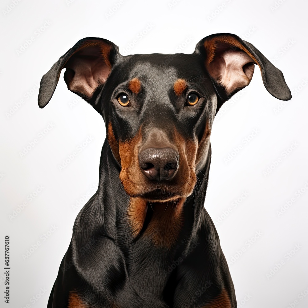 A friendly Doberman dog making eye contact with the camera created with Generative AI technology