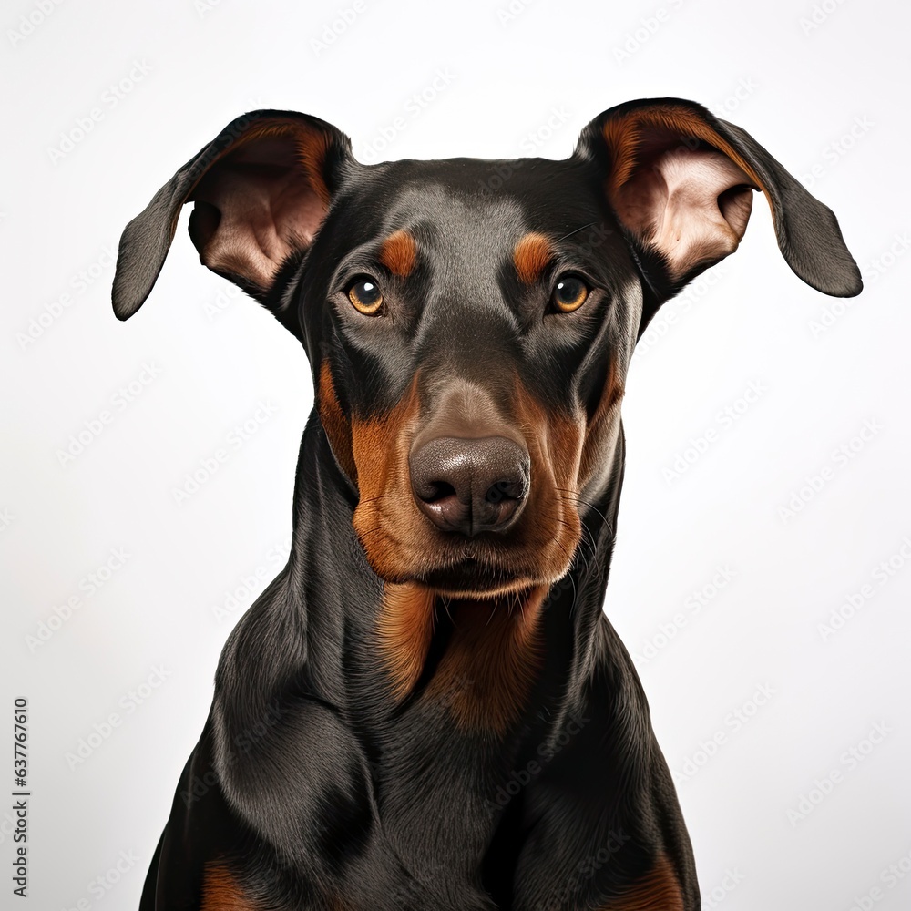 A friendly Doberman dog making eye contact with the camera created with Generative AI technology A friendly Doberman dog making eye contact with the camera created with Generative AI technology
