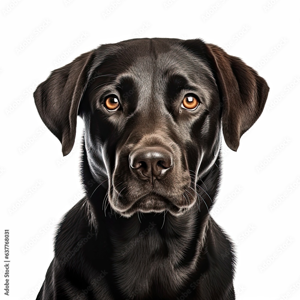 A close-up of a black Labrador Retriever dog with striking orange eyes created with Generative AI technology A close-up of a black Labrador Retriever dog with striking orange eyes created with Generative AI technology