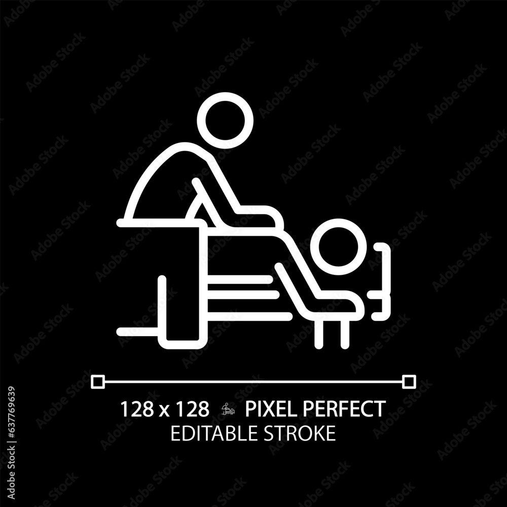 Fototapeta premium 2D pixel perfect editable white body massage icon, isolated vector, meditation thin line illustration.