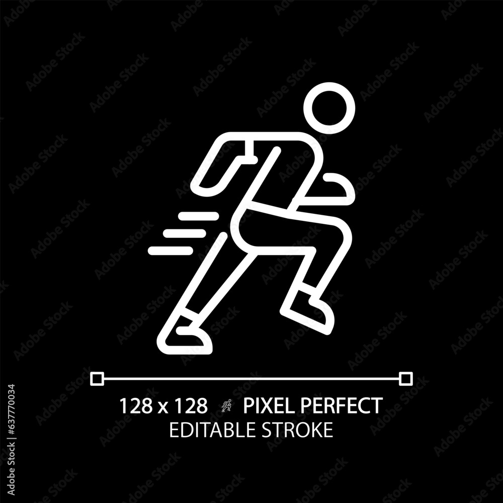 2D pixel perfect editable white running icon, isolated vector, thin line illustration. 2D pixel perfect editable white running icon, isolated vector, thin line illustration.