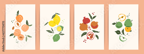 Set of art prints. Abstract fruits. Modern design for posters, cards, cover, t shirt and other