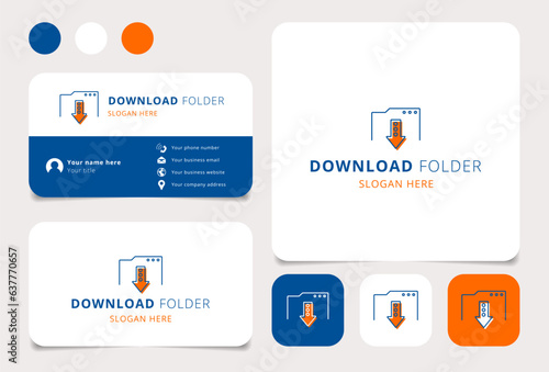 Download folder logo design with editable slogan. Branding book and business card template.