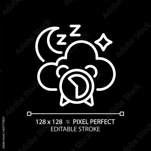2D pixel perfect editable white good sleep icon, isolated vector, meditation thin line illustration.