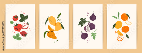 Set of art prints. Abstract fruits. Modern design for posters, cards, cover, t shirt and other