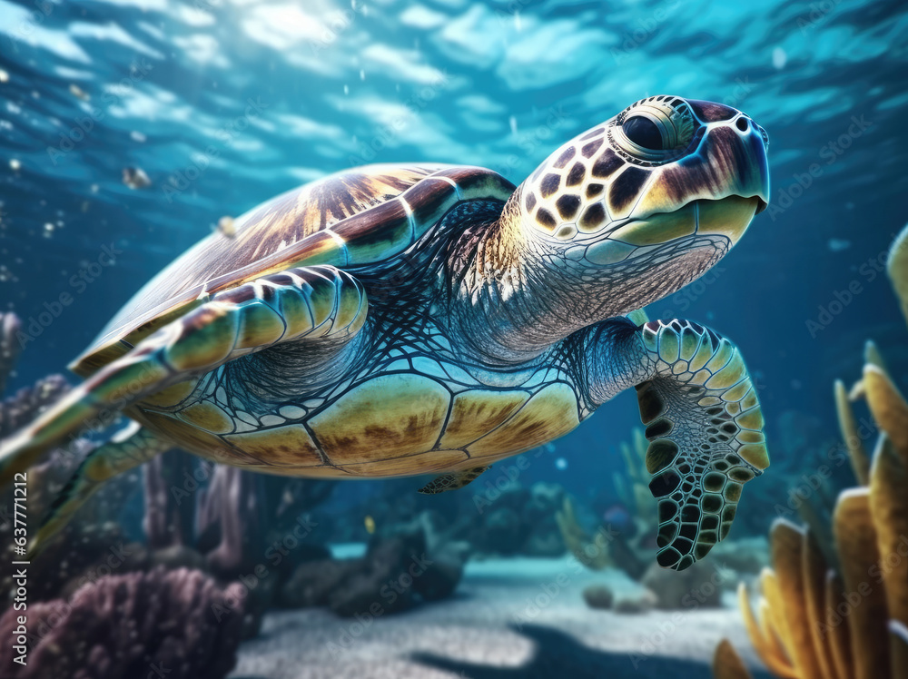Cute sea little turtle swimming in the underwater Cute sea little turtle swimming in the underwater