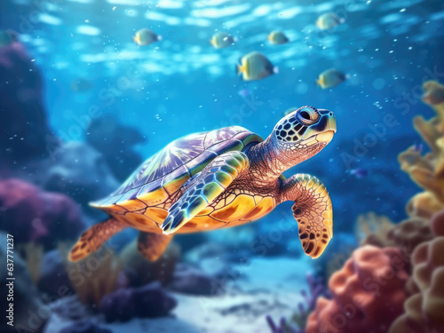 Cute sea little turtle swimming in the underwater © Artemiy