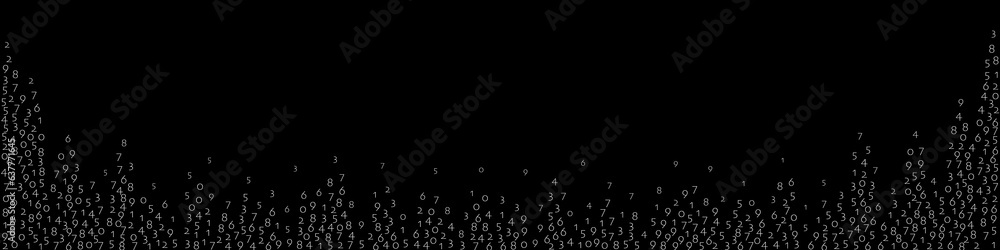Falling numbers, big data concept. Binary white flying digits.