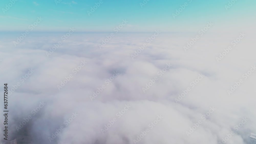Dense fog morning in the city aerial. Air environmental pollution concept Dense fog morning in the city aerial. Air environmental pollution concept
