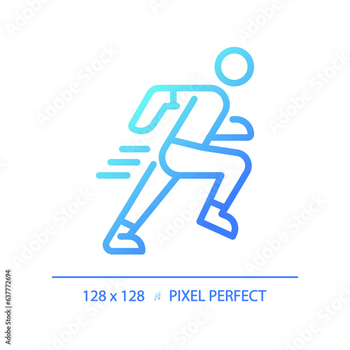 2D pixel perfect blue gradient running icon, isolated vector, thin line illustration.