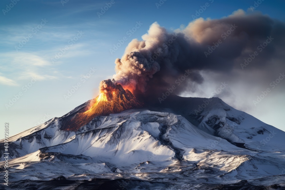 Volcanic eruption in Kamchatka, Russia. Panorama of the volcano. A