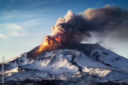 Volcanic eruption in Kamchatka, Russia. Panorama of the volcano. A small volcanic eruption in Mt Fagradalsfjall, Southwest Iceland, AI Generated