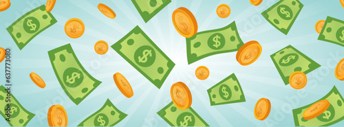 Flying dollars set - Coins and Banknotes - Money Coins - Bank - Cash - Editable Vector Illustrations - Wad of Banknotes - Coins - Cash money - Modern Design - Dollars