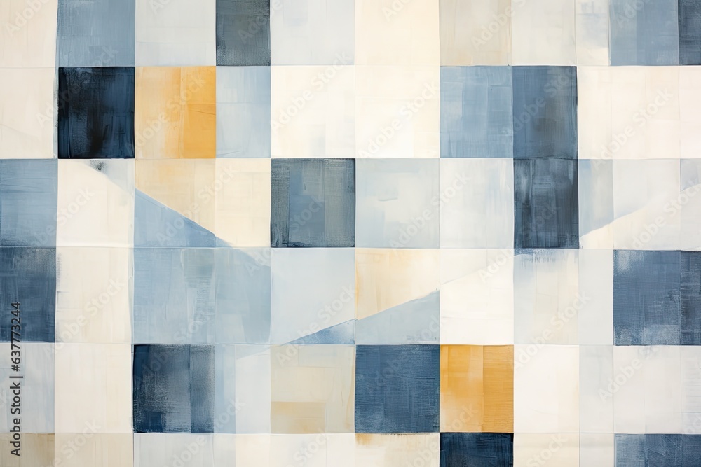 Fototapeta premium abstract background with a pattern of squares in blue and beige, A striking abstract geometric pattern composed of intersecting lines, AI Generated