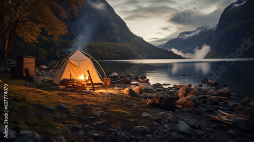 Camping by fjord