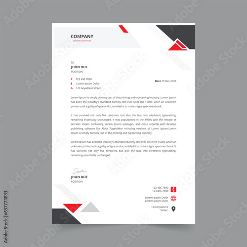 Modern professional Letterhead Design Template, vector a4 print ready editable letterhead