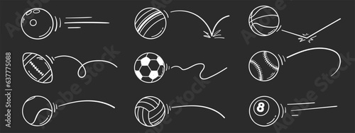 hand drawn doodle sports ball rebound set vector illustration