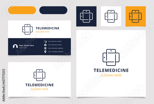 Telemedicine logo design with editable slogan. Branding book and business card template.