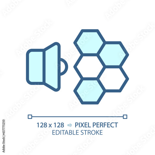 2D pixel perfect editable soundproof wallpaper blue icon, isolated vector, soundproofing thin line illustration.