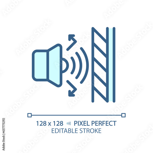 2D pixel perfect editable soundproof layer blue icon, isolated vector, soundproofing thin line illustration.