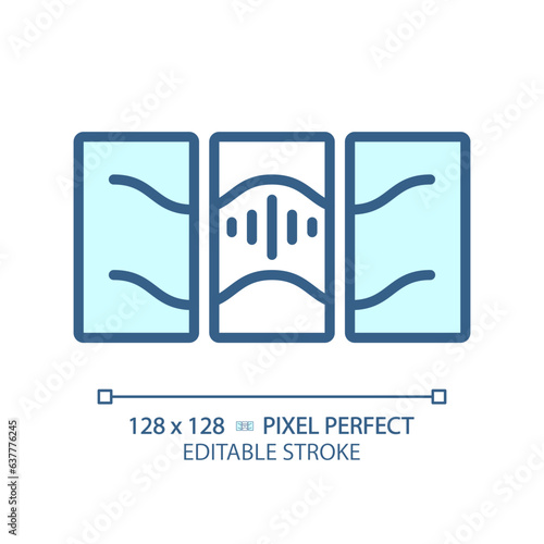 2D pixel perfect editable soundproof layers blue icon, isolated vector, soundproofing thin line illustration.
